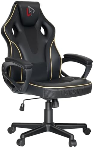 HapGIFT Gaming Chair, Ergonomic Computer Gaming Chairs with Link Armrest, PU Leather Video Game Chairs for Adults Teens, Height Adujustable Racing Style PC Chair for Home, 300LBS (BLACK)
