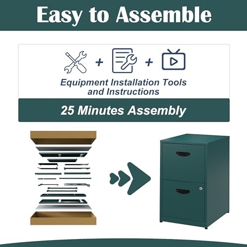 SteeLoong 2 Drawer File Cabinet,Metal Office File Cabinet with Lock,Green