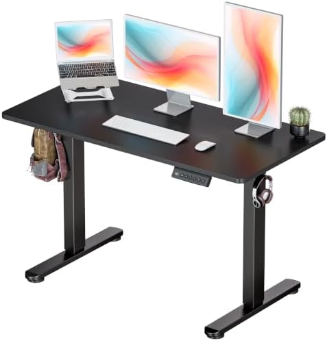 Okin Standing Desk Electric Adjustable Computer Whole Piece Stand up Desk Office Gaming Home Office Memory Desks 48x24 inches Black