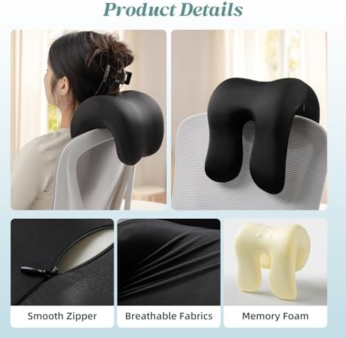 SheRest Office Chair Neck Pillow, Memory Foam Ergonomic Nap Pillow Office Chair Headrest Accessory, Neck Support Pillow Ideal for Office and Gaming, Black