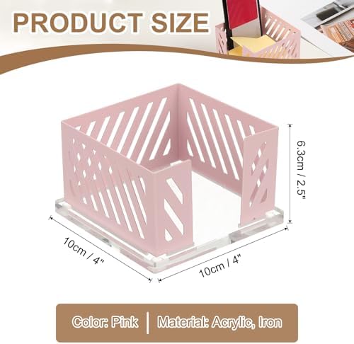 PATIKIL Sticky Note Holder, 4x4 Metal Note Dispenser for Classroom Home Office Desk Organizers Accessories Supplies, Pink