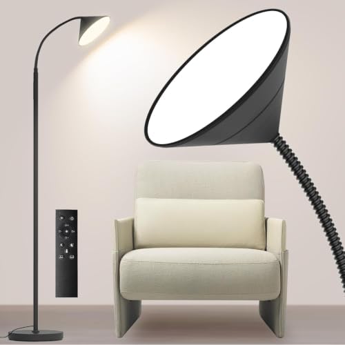 Dimmable LED Floor Lamp, Super Bright Reading Lamps Floor Standing lamp with Remote & Touch Control, Stepless Dimming & 2700K-6500K Color Temperature, for Living Room Bedroom Office, Matte Black