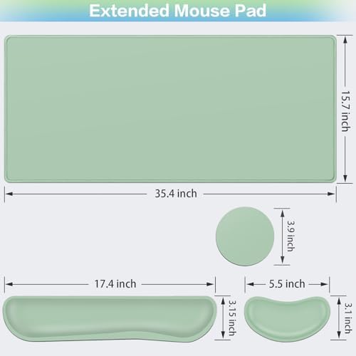 Desk Mat Green, Large Gaming Mouse Pad with Wrist Rest, 4in1 XXL