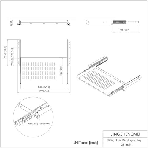 21 inch Sliding Under Desk Laptop Mount Tray with Air Vents