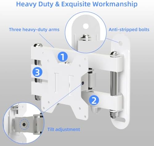 Suptek Full Motion TV Wall Mount Bracket for Most 13-30 inch TVs and Monitors, Flat and Curved TVs up to 28.66lbs, Tilt Swivel and 16.5 inch Extension, Max VESA 100x100mm, White, MA2776W