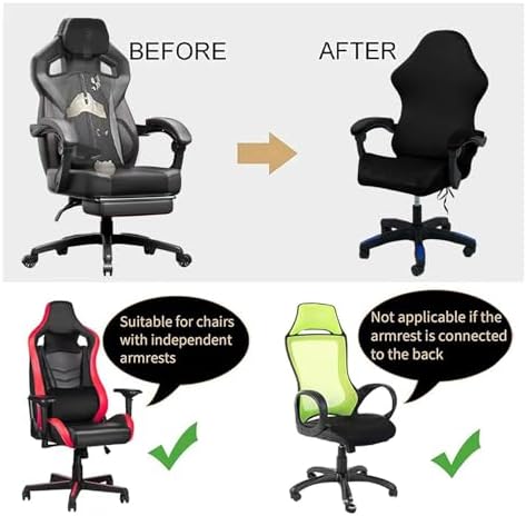Gaming Chair Cover Set with Armrest Covers, Velvet Stretch Slipcover 1-Piece Form Fit Cover & Chair Armres Covers Included（no Chair） (Black)