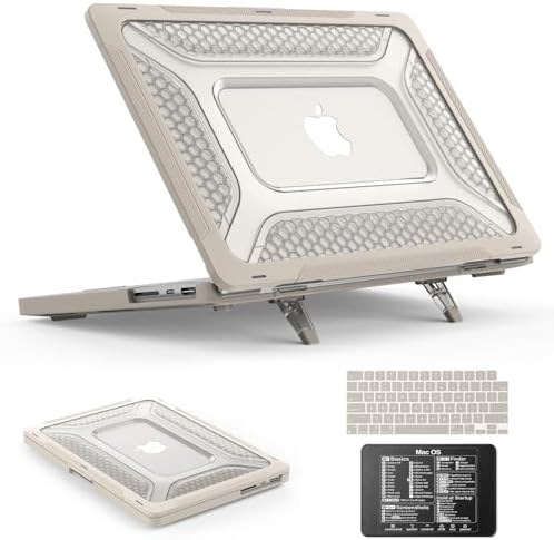 SEYMAC stock Case for MacBook Pro 14 inch, Shock-Absorbing Protection with Folding Stand &Mouse Pad Case for MacBook Pro 14 inch, Beige