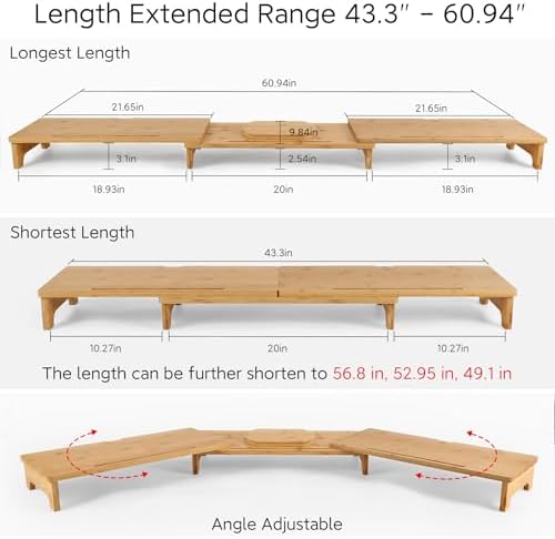 Nnewvante Monitor Stand Riser 60 inch Bamboo Dual Monitor Stand for Desk