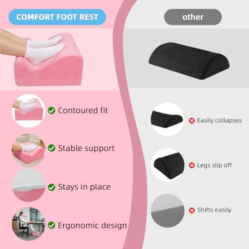 Work Foot Rest Under Desk,Ergonomic Footrest & Washable Cover Pink