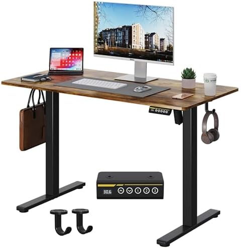 40 x 24 Inch Height Adjustable Standing Desk, 3 Presets, Brown