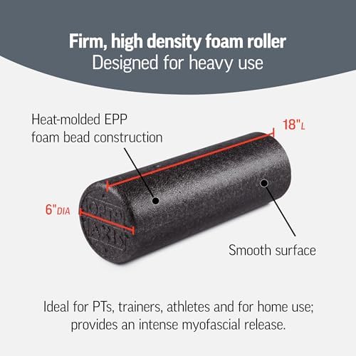 OPTP AXIS Firm Density Foam Roller – Round, Black, 18"L X 6"
