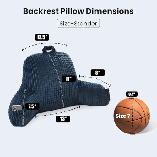 Reading Pillow with Arms for Sitting in Bed,Backrest,Blue Flannel,M