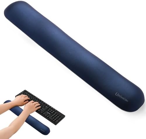UnivoColors Design-Wave Keyboard Wrist Rest, Artificial Sheepskin+Memory Foam+Ergonomic+Anti-Slip Gel, Resilience Support During Work and Gaming,Keyboard Accessory,Navy