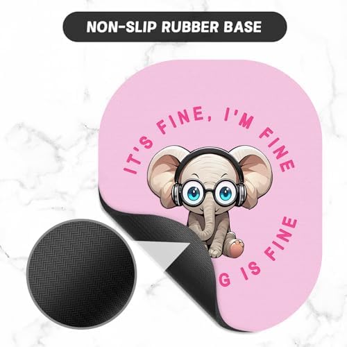Small Mouse Pad, 6 x 7 Inch, Oval Mini Mouse Pad with Non-Slip Rubber Base for Laptop Wireless Mouse Keyboard Tray Mousepad, Cartoon Elephants