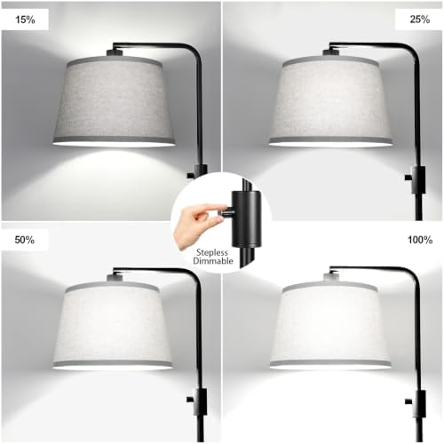 【Upgraded】 Dimmable Floor Lamp, 1000 Lumens LED Edison Bulb Included, Arc Floor Lamps for Living Room Modern Standing Lamp with Gray Shade, Tall Lamps for Living Room Bedroom Office Dining Room