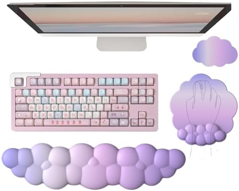 Cloud Keyboard Wrist Rest Purple Mouse Pad with Wrist Rest for Computer Keyboard and Mouse Pad Set Memory Foam PU Base Cute Ergonomic Wrist Pad Support for Gaming Desk Laptop Home Office Pain Relief