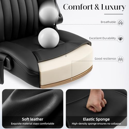 Office Chair, Ergonomic Executive Desk Chair Inflatable Lumbar Support High Back Computer Desk Chair Thick Cushion, Flip-Up Arms and Ergonomic Back Comfy Executive Office Chair for Home Office Gaming