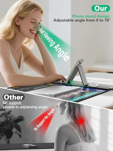 Mouse Pad with Foldable Phone Holder, Wireless Charging Desk Mat 31.5x15.75 Mousepad with Superior Micro-Weave Cloth Non-Slip Waterproof Desk Pad