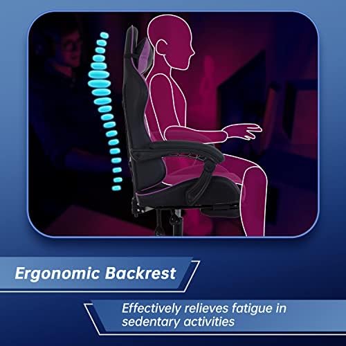 Gaming Chair Office Chair Desk Chair with Footrest Lumbar Support Headrest Armrest Task Rolling Swivel Ergonomic E-Sports Adjustable PC Gamer Chair (Purple)