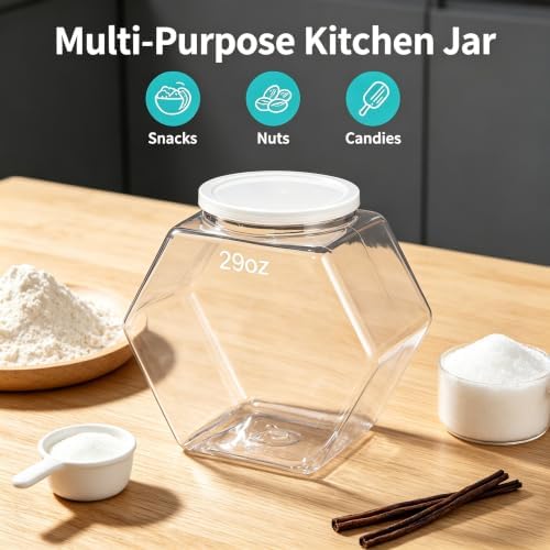 Plastic Candy Jar with Lid Clear Hexagonal Fish Bowls,29 Oz