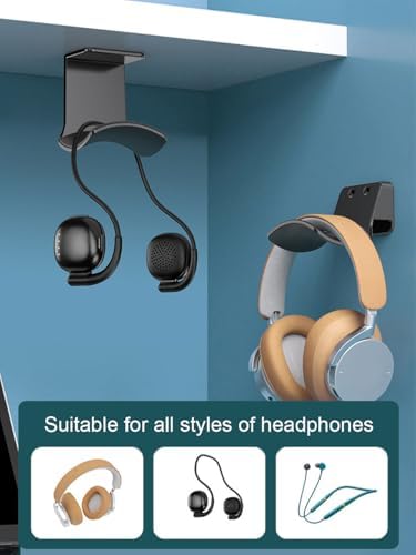2-Pack Under Desk Headphone Hanger Adhesive Headset Holder Mount