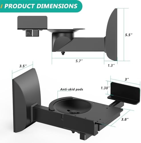 WALI Speaker Wall Mount, Surround Sound Speaker Stand with Adjustable Swivel Tilt Angle, Large Bookshelf Speaker Wall Mount for Living Room, Home Theater, Hold up to 66 Lbs, (SWM201XL), 2 Pack, Black