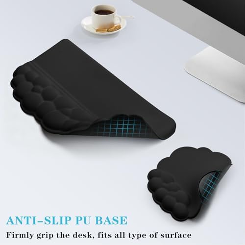 Computer Keyboard Stand with Wrist Rest, Ergonomic Tilted Keyboard Holder - Keyboard Riser with Wrist Pad - Keyboard Tray Support for Office Home -Cloud Set Black