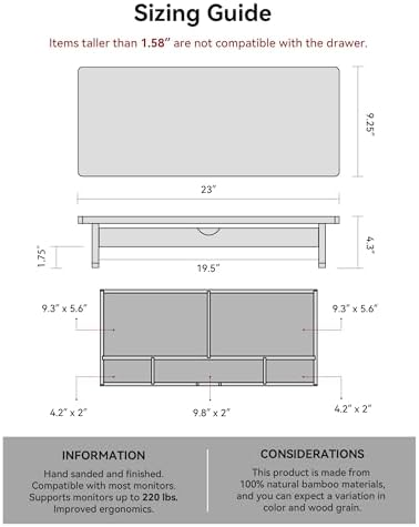 23” Monitor Stand with Large Drawer Keyboard Storage,Bamboo