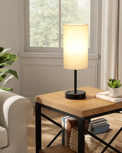 17.4" Cream Bedside Table Lamps Set of 2 - Bedroom Lamp, USB C+A, AC Outlet
