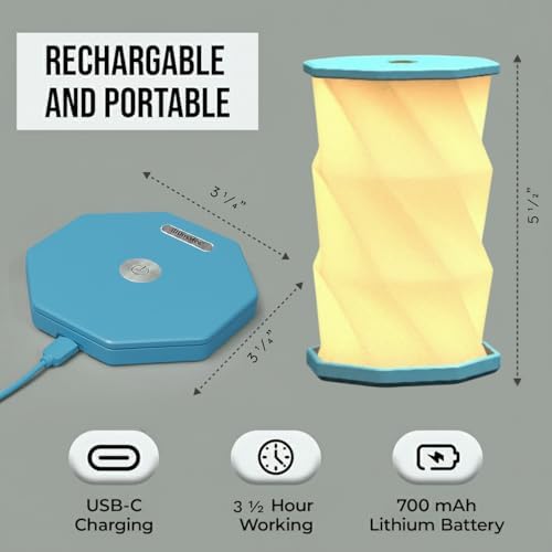 Origami Expanding Foldable LED Desk Lamp – USB Rechargeable & Portable - Dimmable Touch Control Light with Adjustable Height up to 5 1/2 for Office, Travel, Bedside - Sleek & Modern Design (Sky)
