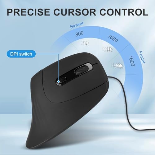 HXMJ- Ergonomic Vertical Mouse Wired,USB Corded Optical Mice,Silent Click,Right Handed-Black