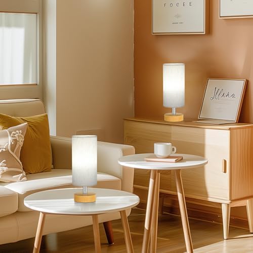 Table Lamps Set of 2 （Cream Shade - Wood Base, 11.6" Inline Control）