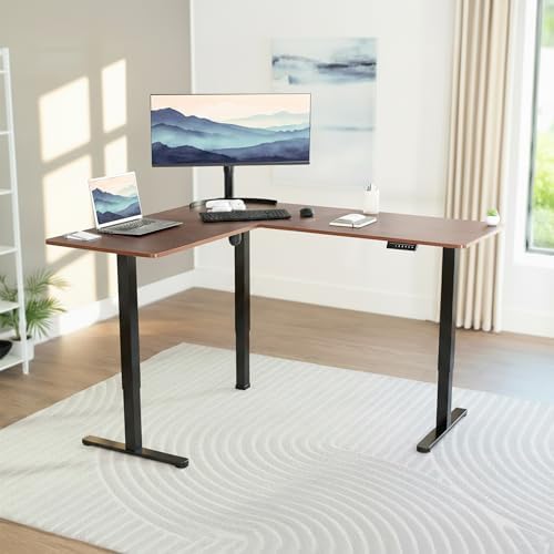VIVO Dark Walnut 63 x 55 in Corner Standing Desk, DESK-E3CTD
