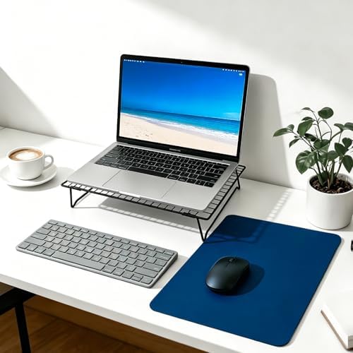 Adjustable Laptop Stand for Desk with Mouse Pad, Ergonomic Metal Foldable Laptop Riser with 3cm/6cm Height, Ventilated Cooling Computer Stand for 10-16 Inch Laptops
