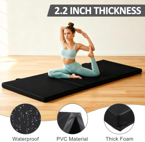 ZENY 2’’ Thick Tri-fold Folding Gym Exercise Mat Extra Thick Gymnastics Mat Tumbling Mat with Carrying Handles for Home Workout, Core Workouts, Stretching, MMA, Yoga