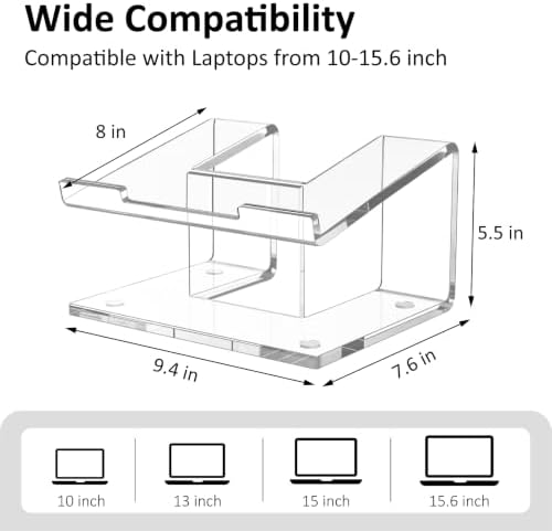 FUCDTEFC Acrylic Laptop Stand for Desk, Laptop Riser for 10-15.6 Inch Laptops, Ergonomic Computer Stand Holder Compatible with Macbooks and Notebooks- Clear