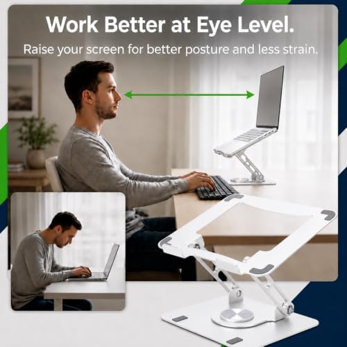 Uncaged Ergonomics Swivel Laptop Stand for Desk, 360 Riser, Pearl White
