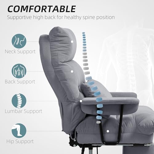 Reclining Home Office Desk Chair with Footrest, Corduroy, 300 lbs Load