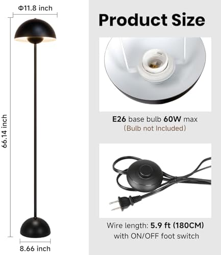 Coucrek Floor Lamp, 66'' Industrial Black Lamp for Living Room