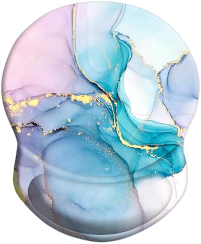 Mouse Pad with Ergonomic Gel-Filled Wrist Rest and Non-Slip PU Base, Comfortable & Accurate Computer Mouse Pad with Support for Home Office Working Studying (Pink Blue Mable)