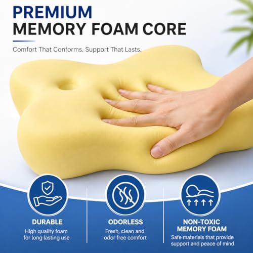 Cervical Neck Pillow for Side Sleepers, Ergonomic Memory Foam Pillow for Neck & Shoulder Pain Relief, Cooling Orthopedic Bed Pillow with Removable Cover