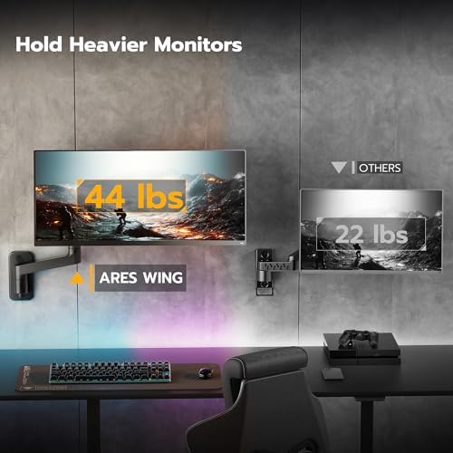 ARES WING Wall Mount Monitor Arm for 17-49 Inch Ultrawide Screens, Black