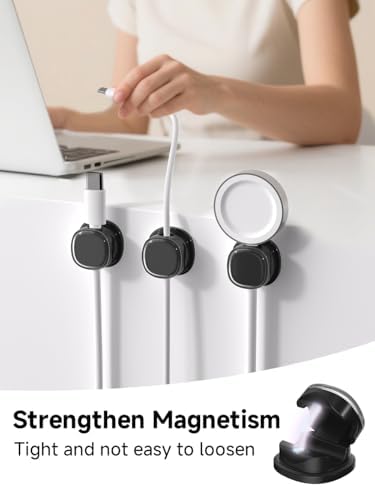 Magnetic Cable Clips, Adjustable Cord Holder Management, Adhesive Wire Keeper Organizer for Home Office Desk Phone PC Car Wall Desktop Nightstand Appliance (9-PCS Black)
