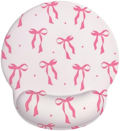 Seorsok Cute Pink Ribbon Bow Tie Mouse Pad with Gel Wrist Support Mouse Pad,Ergonomic Aesthetic,Comfort Mousepad for Office Work Computer,Pain Relief Mousepad with Non-Slip Silicone Base,Pink Bow