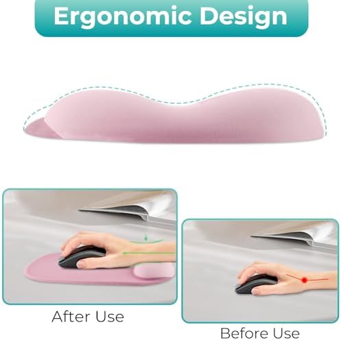Mouse Pad with Wrist Rest Support, Ergonomic Mousepad with Comfortable Gel Cushion, Gaming Mouse Pad with Non-Slip PU Base, Relieve Pain Relief, for Home Office Computer Laptop, Pink