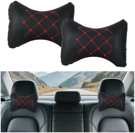 wuyaoyao 2PCS Car Neck Pillow, Soft Breathable Headrest Pillow for Cars, Comfortable Auto Seat Neck Support Pillows, Vehicle Head Rest Cushion for Driving Fatigue Relief, Car Accessories (Black+Red)