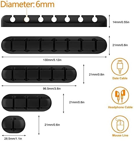 TviewSmart Cord Organizer for Desk, 5 Pack Cord Holders, Cable Clips, Black