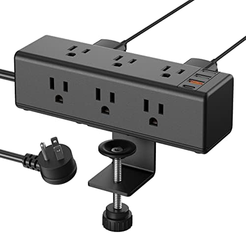 CCCEI Desk Clamp Power Strip with 9 Outlets, Desktop Edge Mount Surge Protector with USB-A and 65W USB-C Ports, Widely Spaced Desk Outlet Fast Charging Station, 10 FT Flat Plug, Fit 1.6 inch Table.