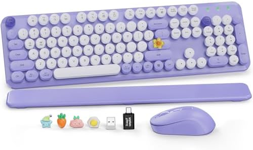 Wireless Keyboard and Mouse, Round Keycaps, Magnetic Wrist Rest, Purple