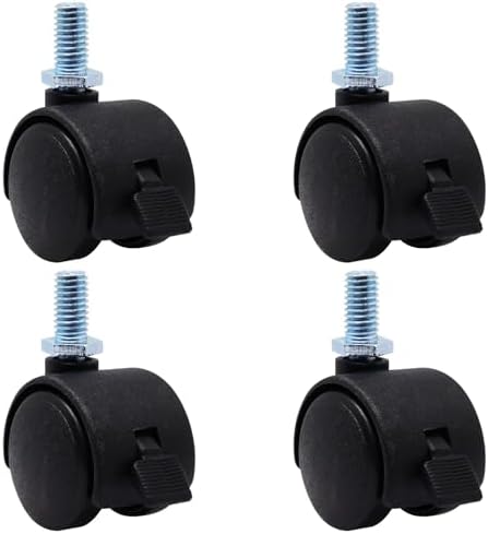 1 Inch Swivel Caster Wheels with Brake, M8 Threaded Swivel Casters Set of 4, Black Nylon Replacement Casters Wheels for Furniture Table Cabinet Office Chair